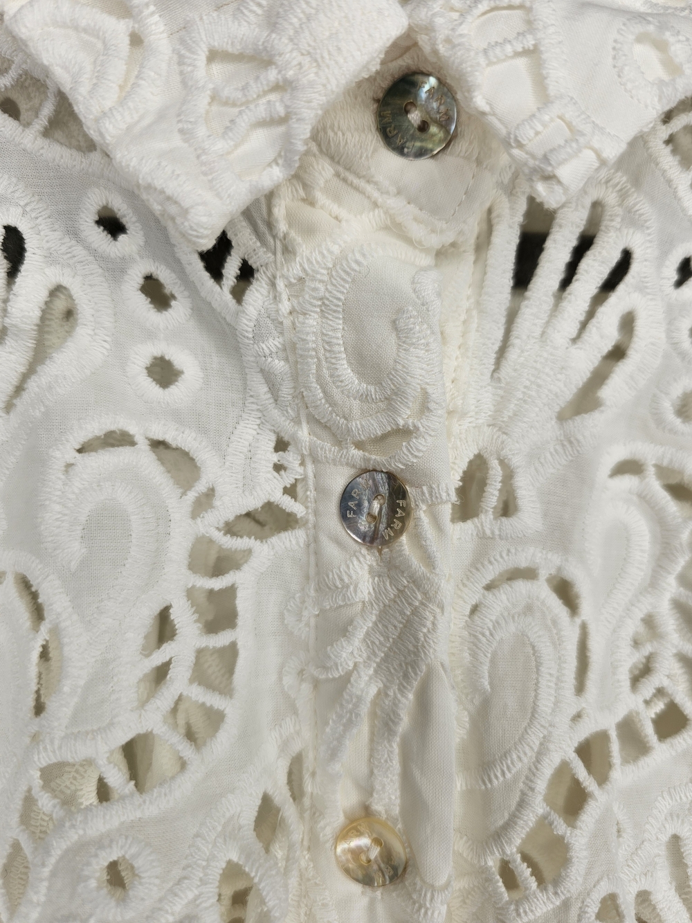 FARM Rio Seashell Embroidered Eyelet Cotton Button-Up Shirt - Picture 5 of 15